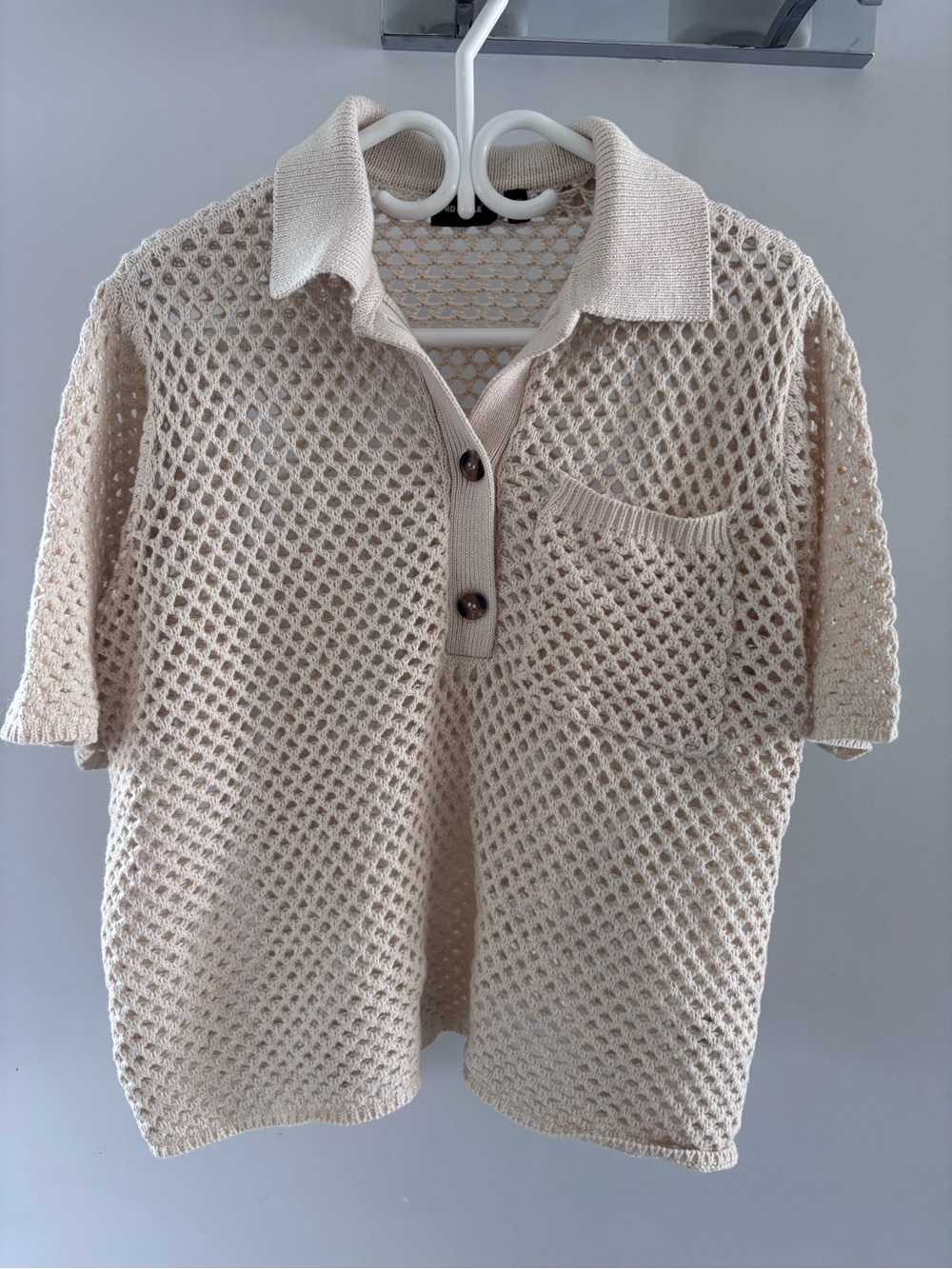 RD Style Cream Open-Knit Polo Top